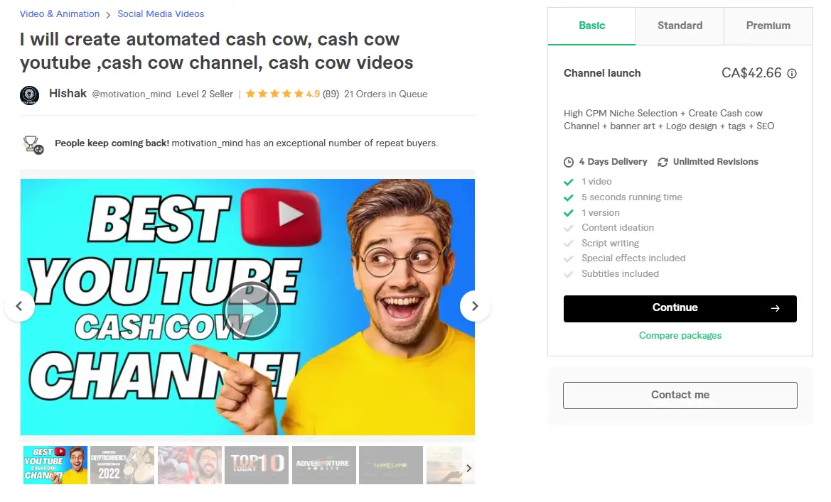 Hishak Youtube Cash Cow Fiverr Gig