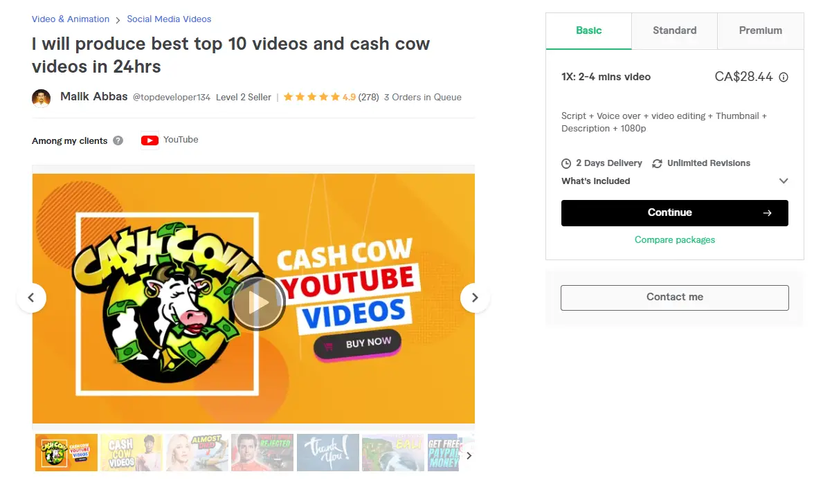 Malik Abbas Youtube Cash Cow Fiverr Gig