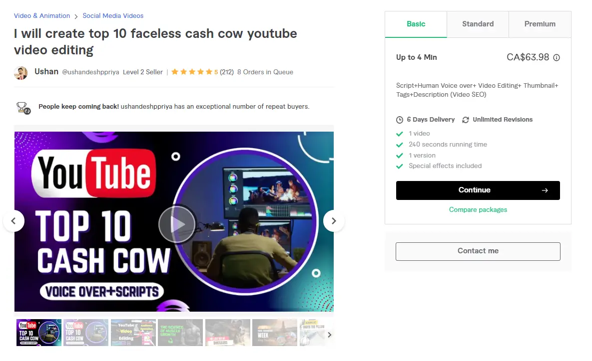 Ushan Youtube Cash Cow Fiverr Gig