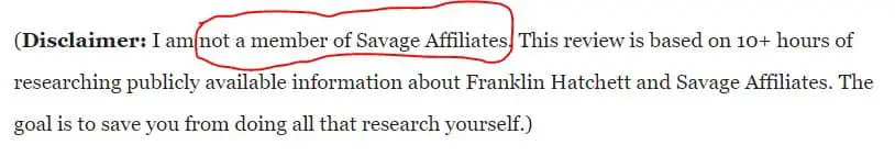 Savage Affiliates Not A Member
